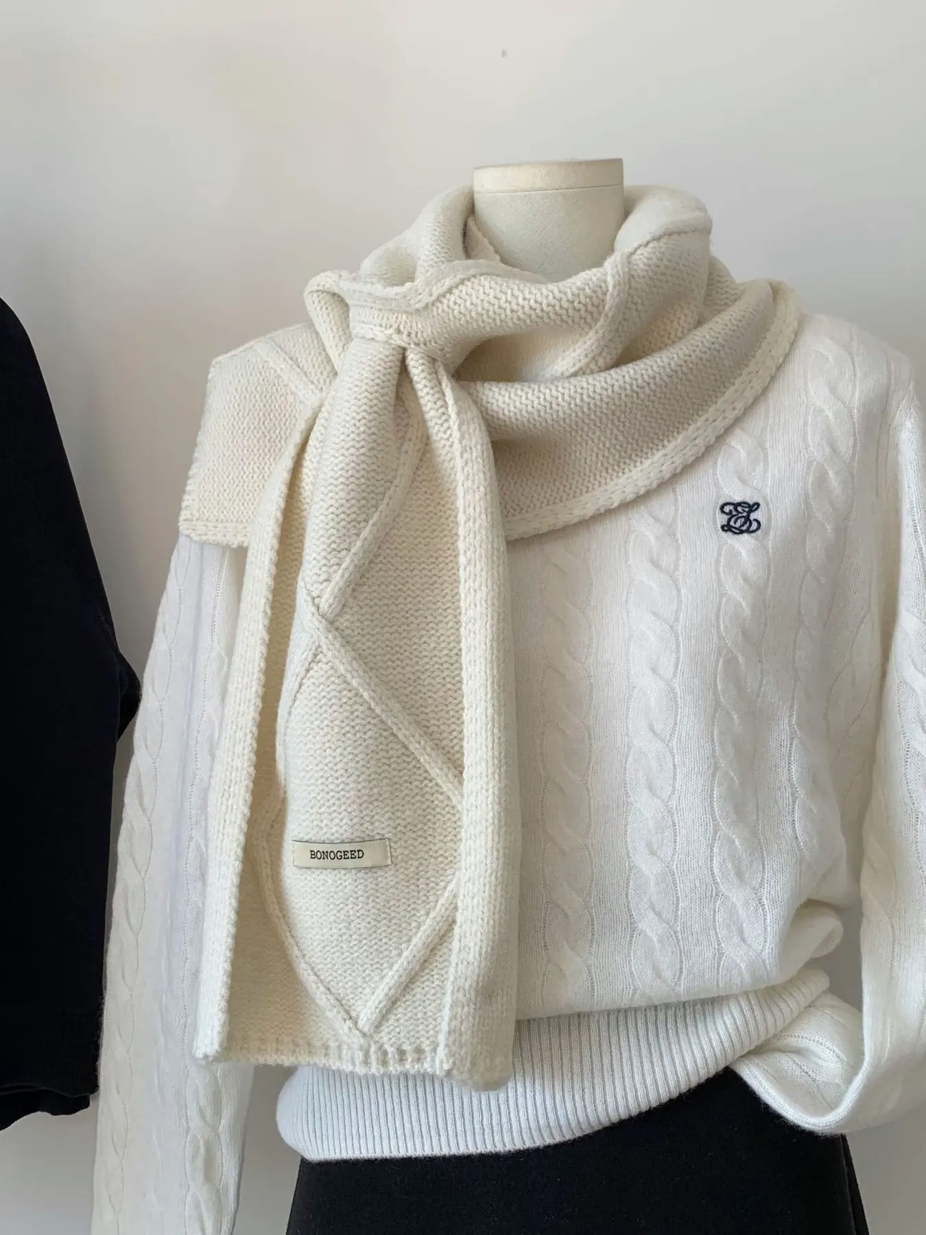 Solid Color Knitted Winter Scarf - Ivory