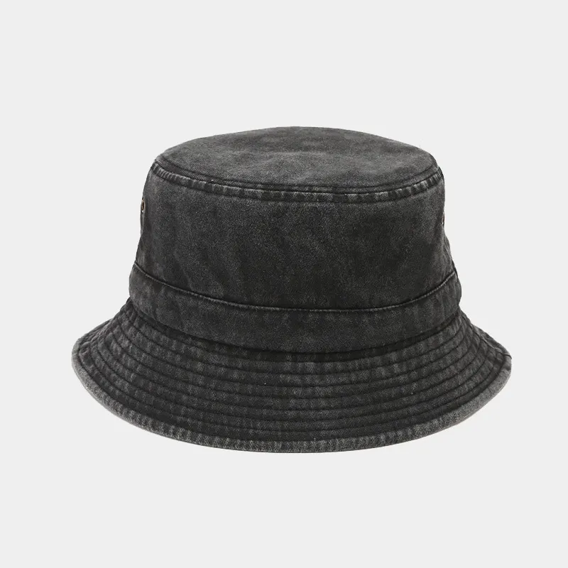 Washed Cotton Bucket Hat - Black