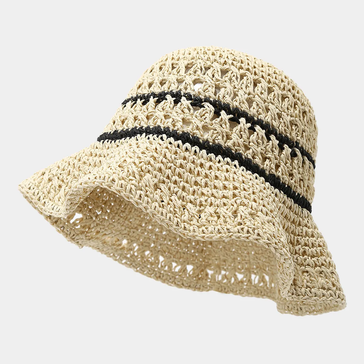 Straw Woven Bucket Hat - Beige