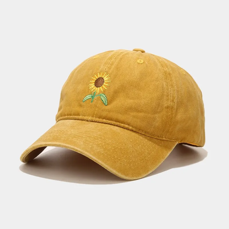 Sunflower Embroidered Baseball Cap - Yellow