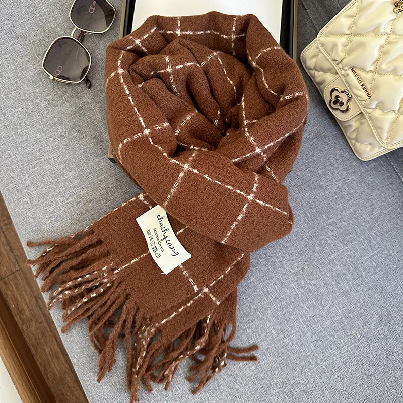 Fringe Plaid Scarf - Caramel