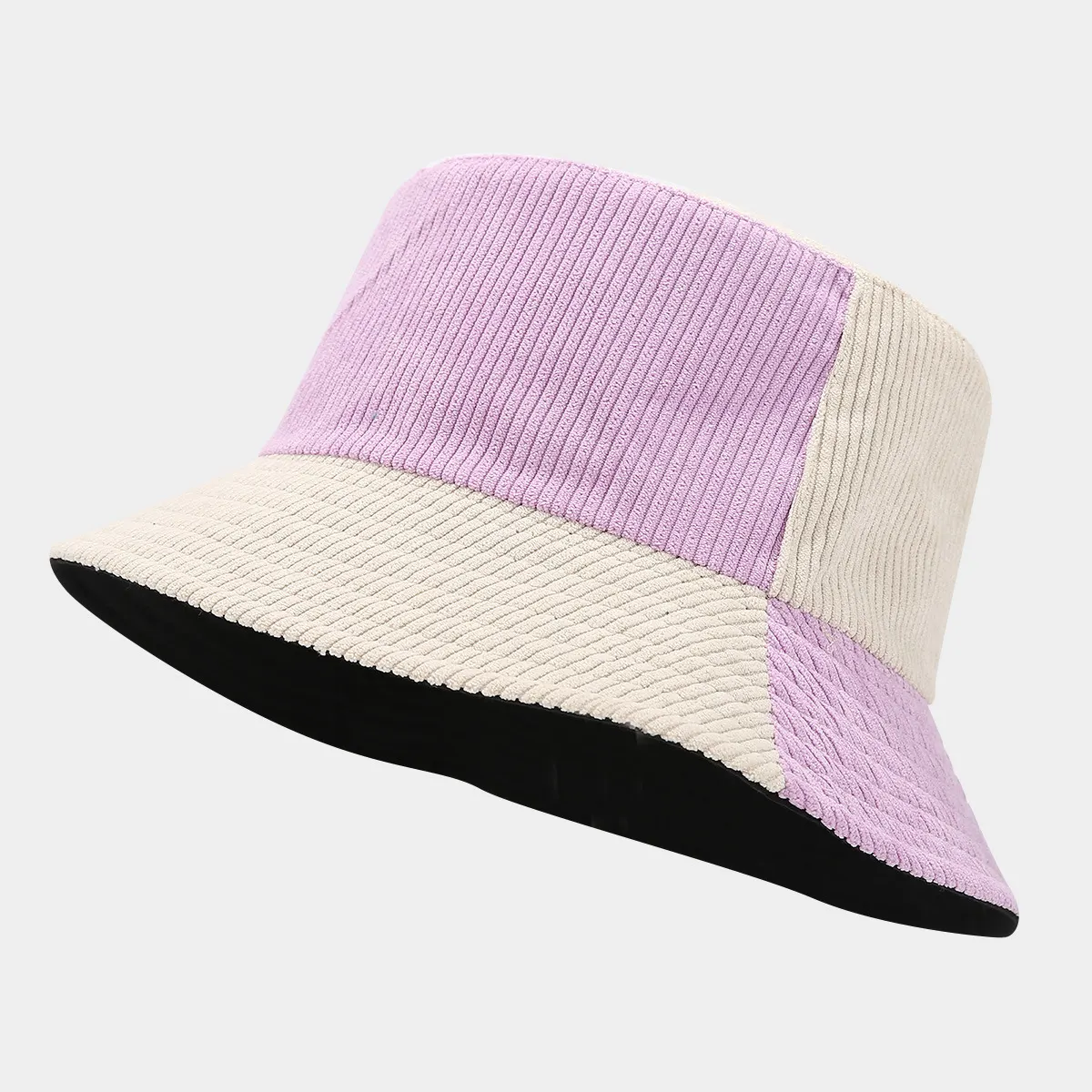 Color-Block Corduroy Bucket Hat - Pink Purple