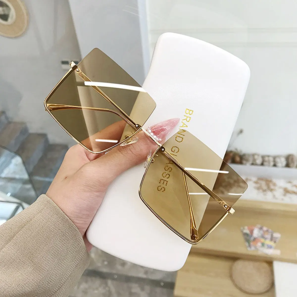 Oversized Square Sunglasses - Tan