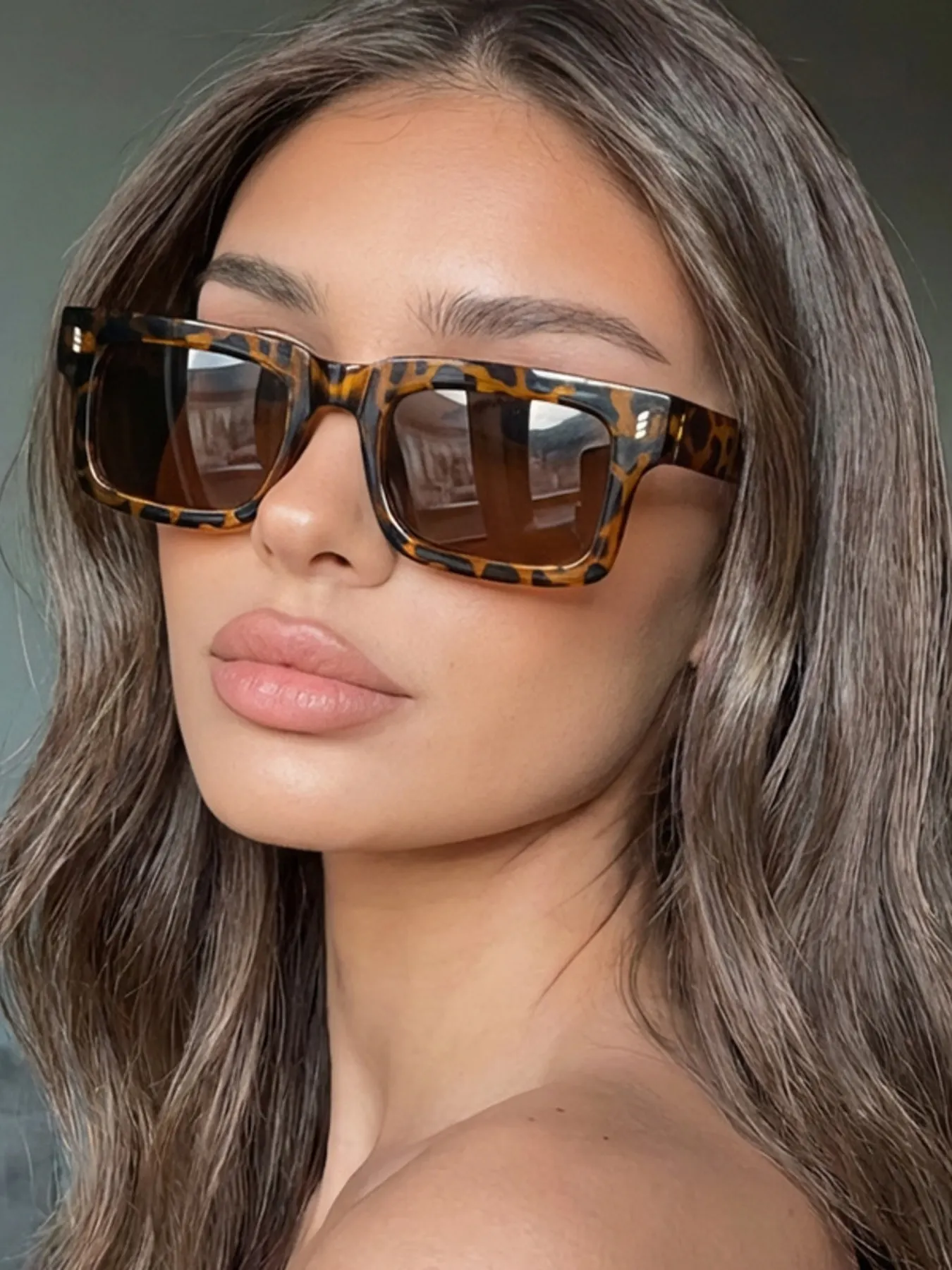 UV Protection Rectangular Sunglasses - Leopard