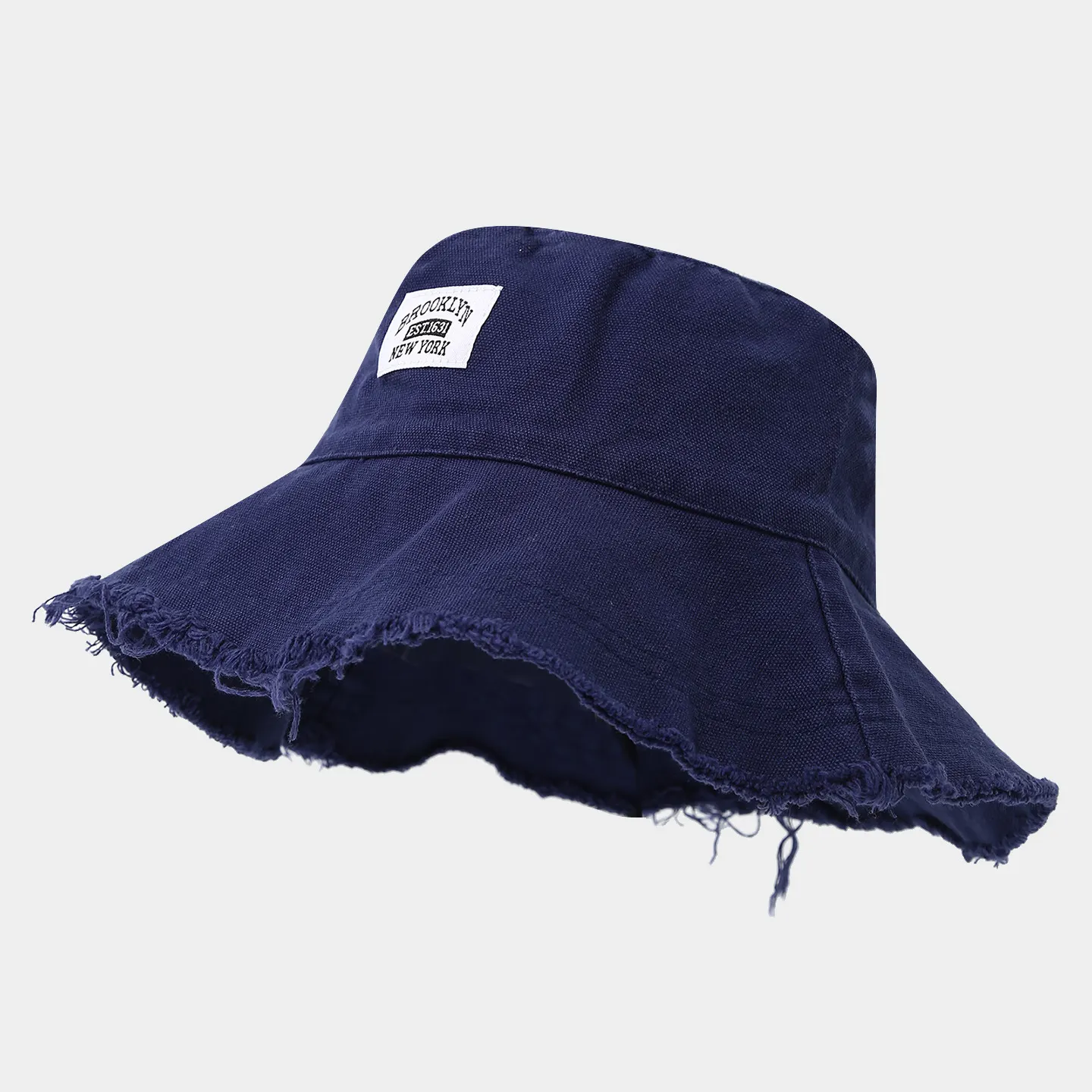 Frayed Hem Bucket Hat - Navy Blue