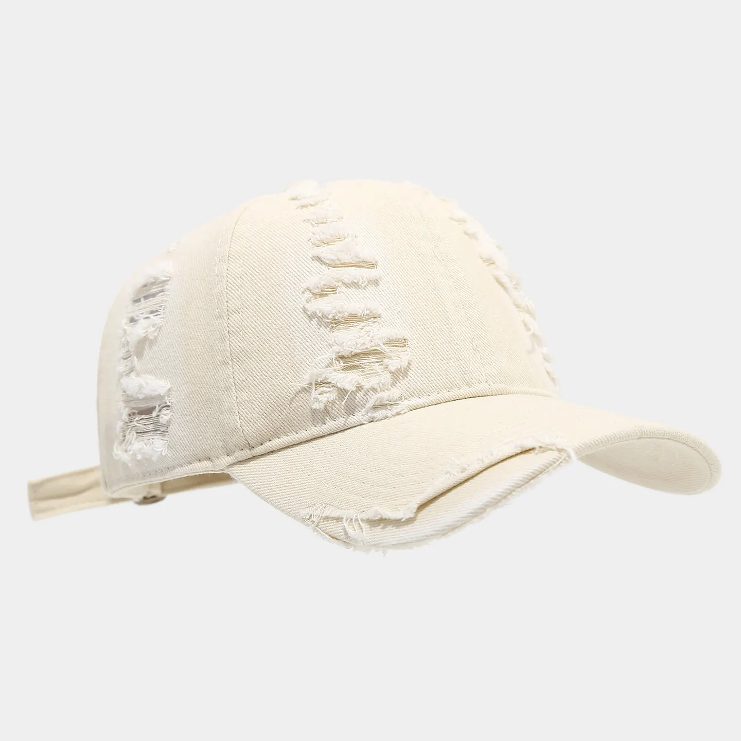 Distressed Cotton Baseball Cap - Beige