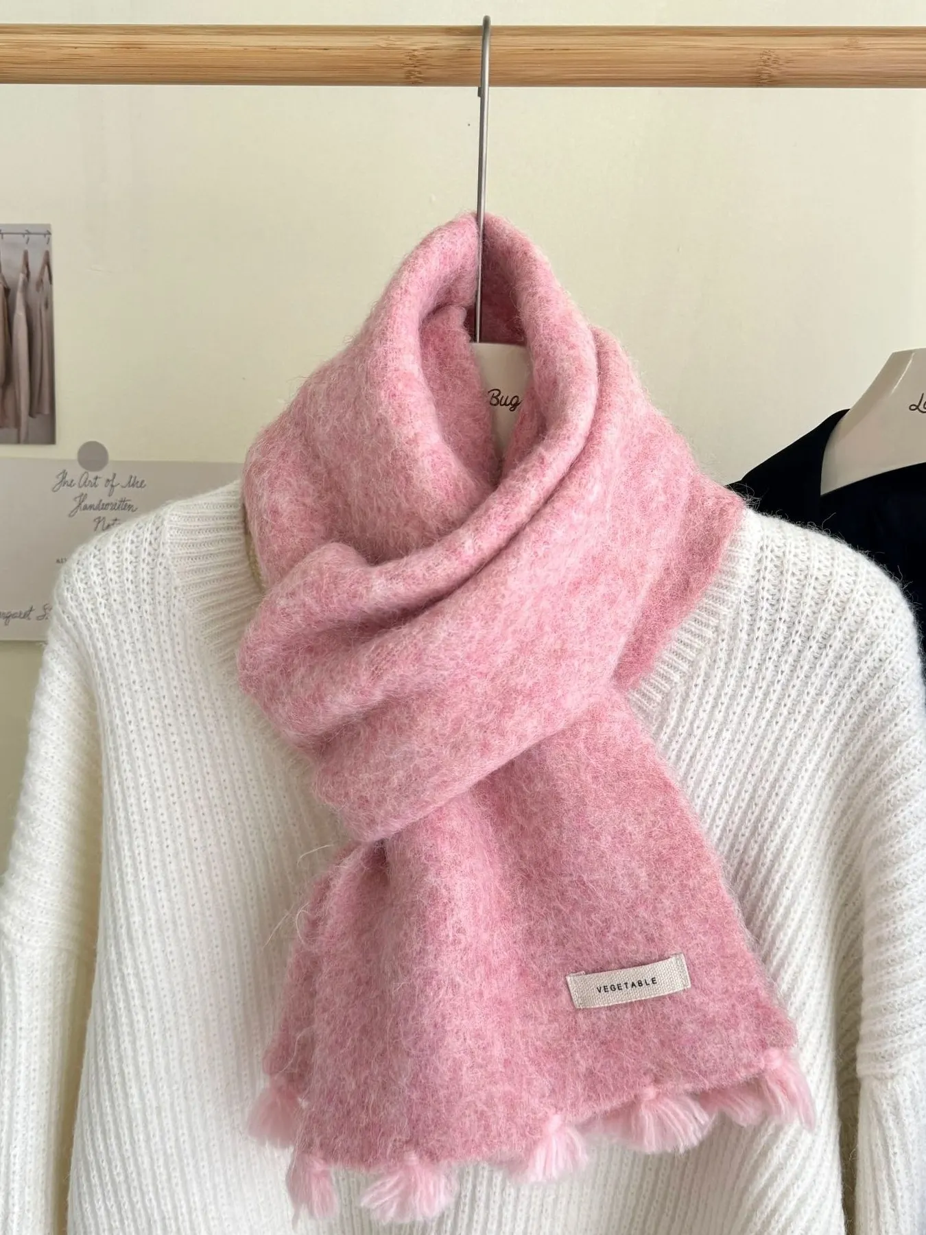 Tassel Knitted Scarf - Blush Pink